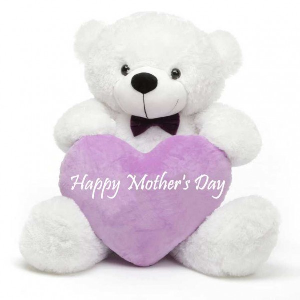 2 feet big white teddy bear with purple Happy Mothers Day Heart